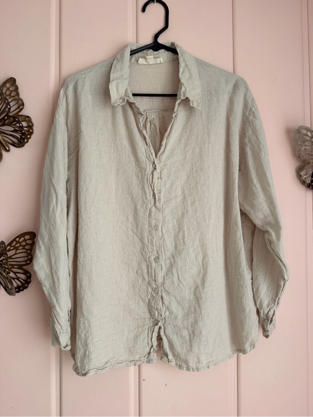 Blank NYC Soft Cream Button-Down Linen Blend Shirt SzL